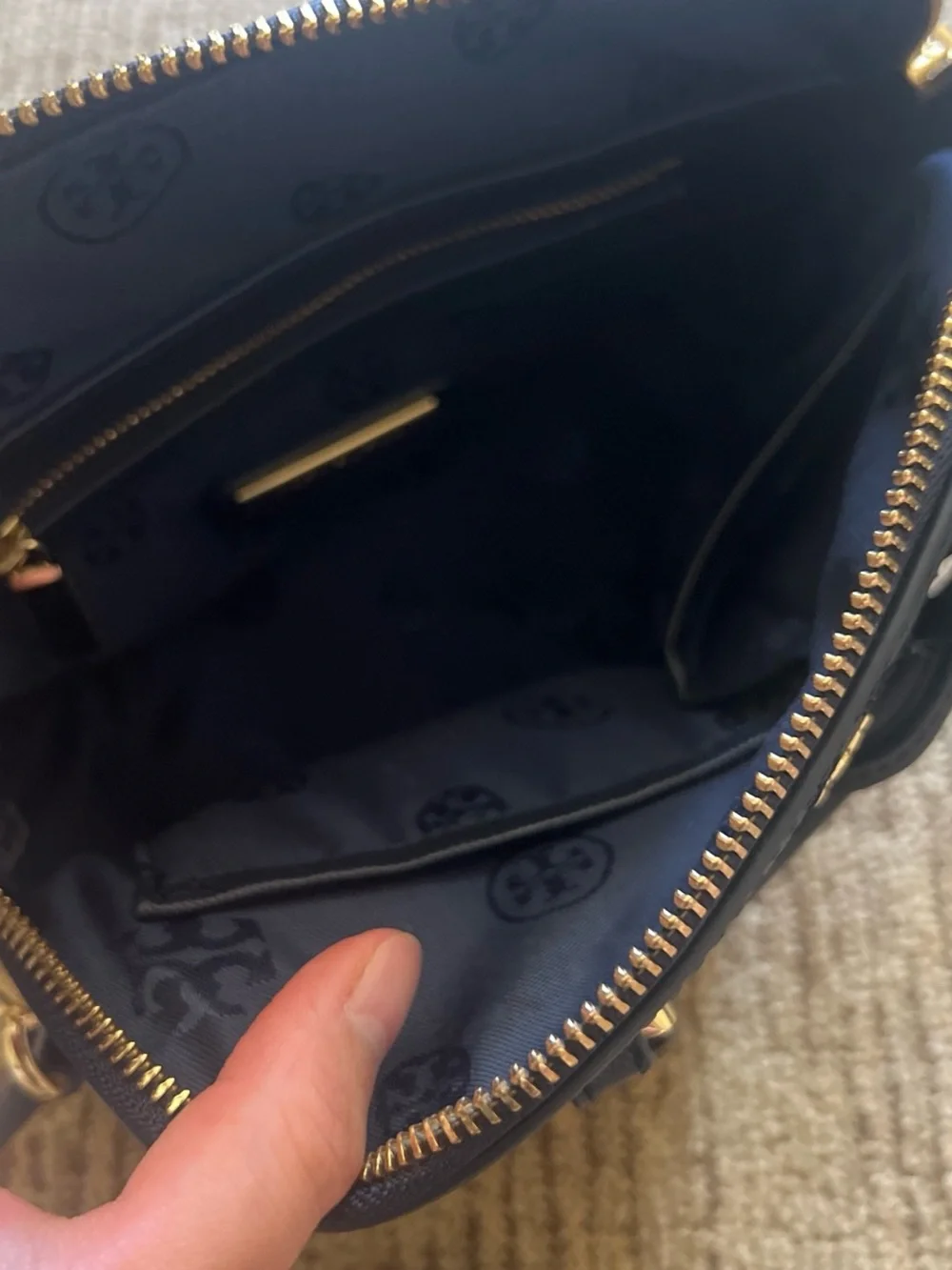 Tory Burch Robinson Stitched Mini Dome Satchel in Navy Blue